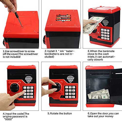 Kelibo Electronic Money Bank for Kids, Elctronic Password Security Piggy Bank Mini ATM Cash Coin Saving Box Smart Voice, Toy Gifts Birthday Gift for Children (Red) by Kelibo by Dongguan senhui electronic technology Co.,Ltdâ
