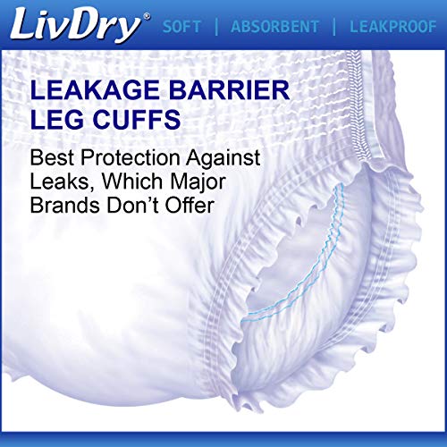 LivDry Ultimate Adult Incontinence Underwear, High Absorbency, Leak Cuff Protection, Large, 60-Pack by Livedo USA Inc.