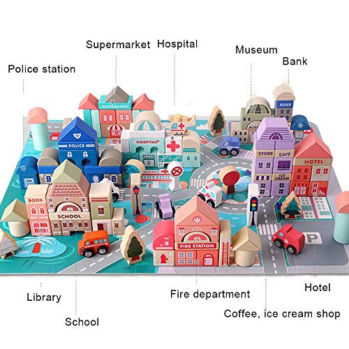 Wooden Building Blocks Set , City Construction Stacker Stacking Preschool Learning Educational Toys , Toddler Toys for 3+ Year Old Boy and Girl Gifts . from Migargle