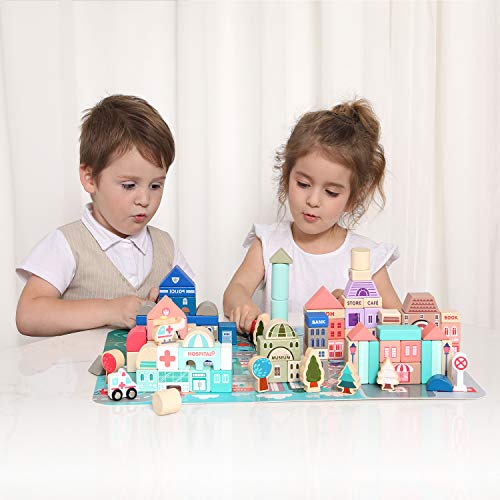 Wooden Building Blocks Set , City Construction Stacker Stacking Preschool Learning Educational Toys , Toddler Toys for 3+ Year Old Boy and Girl Gifts . from Migargle