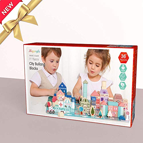 Wooden Building Blocks Set , City Construction Stacker Stacking Preschool Learning Educational Toys , Toddler Toys for 3+ Year Old Boy and Girl Gifts . from Migargle