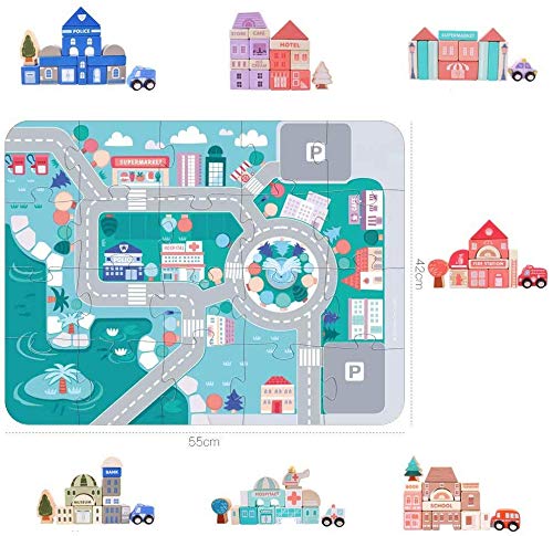 Wooden Building Blocks Set , City Construction Stacker Stacking Preschool Learning Educational Toys , Toddler Toys for 3+ Year Old Boy and Girl Gifts . from Migargle