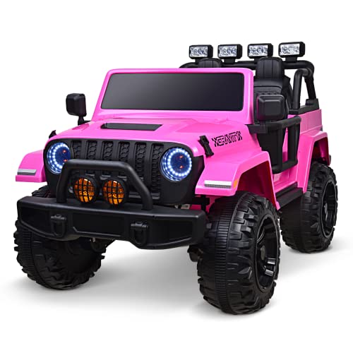 Joywhale 24V 2 Seater Kids Ride on Car Truck 4WD Battery Powered Motorized Easy-Drag Truck, with 4x45W Powerful Engine, Soft Braking, Remote Control, Suspension & Free Car Cover, 2022 New Model, Pink by Joywhale