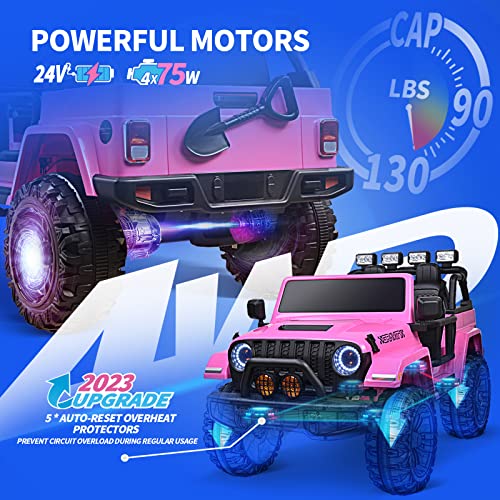 Joywhale 24V 2 Seater Kids Ride on Car Truck 4WD Battery Powered Motorized Easy-Drag Truck, with 4x45W Powerful Engine, Soft Braking, Remote Control, Suspension & Free Car Cover, 2022 New Model, Pink by Joywhale