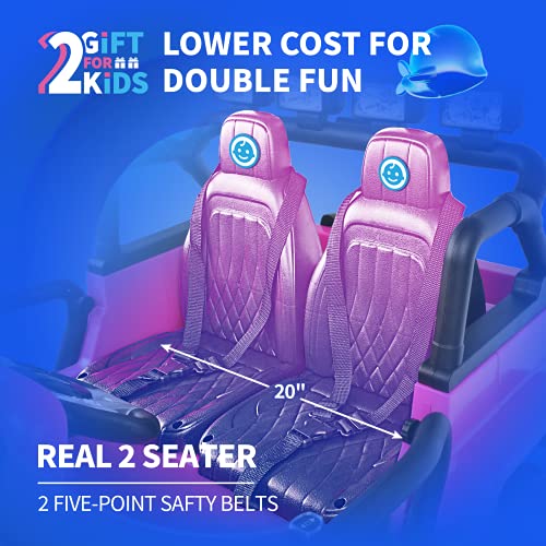 Joywhale 24V 2 Seater Kids Ride on Car Truck 4WD Battery Powered Motorized Easy-Drag Truck, with 4x45W Powerful Engine, Soft Braking, Remote Control, Suspension & Free Car Cover, 2022 New Model, Pink by Joywhale