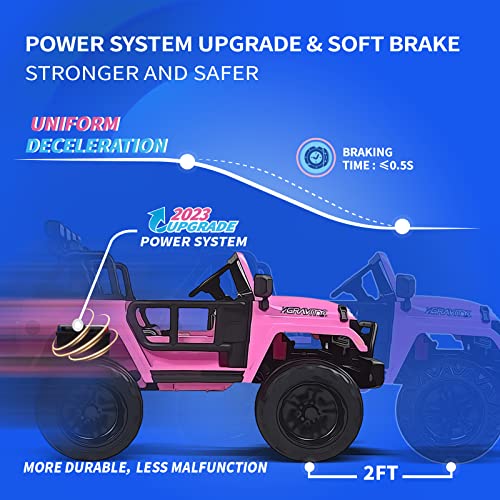 Joywhale 24V 2 Seater Kids Ride on Car Truck 4WD Battery Powered Motorized Easy-Drag Truck, with 4x45W Powerful Engine, Soft Braking, Remote Control, Suspension & Free Car Cover, 2022 New Model, Pink by Joywhale