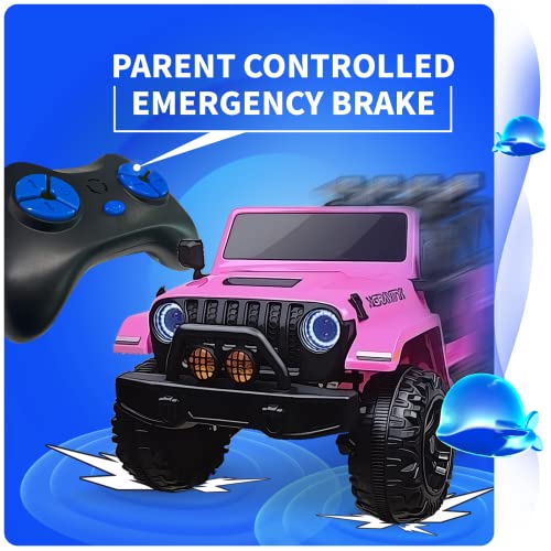 Joywhale 24V 2 Seater Kids Ride on Car Truck 4WD Battery Powered Motorized Easy-Drag Truck, with 4x45W Powerful Engine, Soft Braking, Remote Control, Suspension & Free Car Cover, 2022 New Model, Pink by Joywhale
