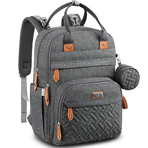 Diaper Bag Backpack, BabbleRoo Baby Nappy Changing Bags Multifunction Waterproof Travel Back Pack with Changing Pad & Stroller Straps & Pacifier Case, Unisex and Stylish (Dark Gray) from 
