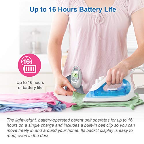 VTech DM221 Audio Baby Monitor with up to 1,000 ft of Range, Vibrating Sound-Alert, Talk Back Intercom & Night Light Loop, White/Silver from Vtech