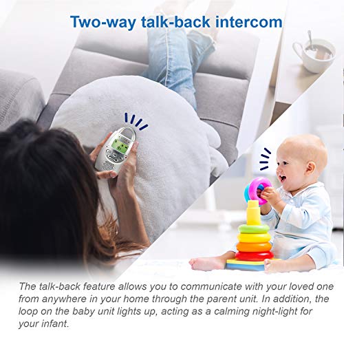 VTech DM221 Audio Baby Monitor with up to 1,000 ft of Range, Vibrating Sound-Alert, Talk Back Intercom & Night Light Loop, White/Silver from Vtech