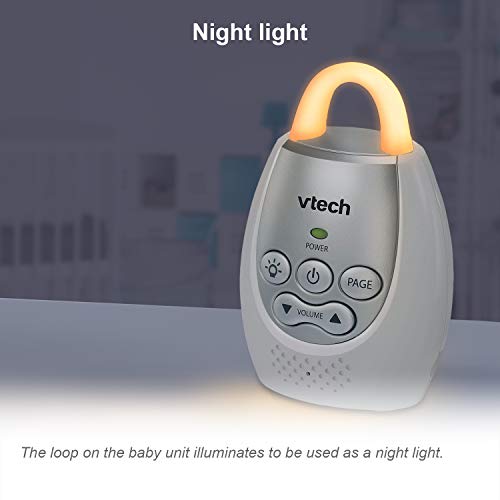 VTech DM221 Audio Baby Monitor with up to 1,000 ft of Range, Vibrating Sound-Alert, Talk Back Intercom & Night Light Loop, White/Silver from Vtech