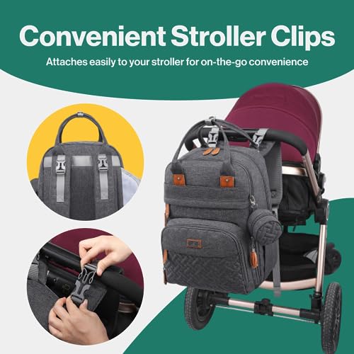 Diaper Bag Backpack, BabbleRoo Baby Nappy Changing Bags Multifunction Waterproof Travel Back Pack with Changing Pad & Stroller Straps & Pacifier Case, Unisex and Stylish (Dark Gray) from 