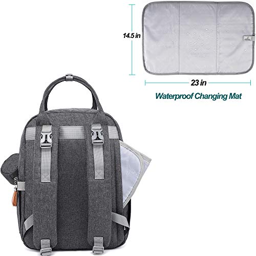 Diaper Bag Backpack, BabbleRoo Baby Nappy Changing Bags Multifunction Waterproof Travel Back Pack with Changing Pad & Stroller Straps & Pacifier Case, Unisex and Stylish (Dark Gray) from 