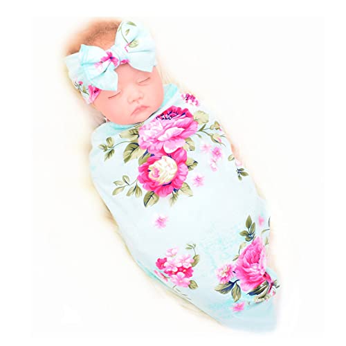 Galabloomer Receiving Blanket Headband Set Flower Print Baby Swaddle Receiving Blankets by Galabloomer