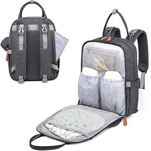 Diaper Bag Backpack, BabbleRoo Baby Nappy Changing Bags Multifunction Waterproof Travel Back Pack with Changing Pad & Stroller Straps & Pacifier Case, Unisex and Stylish (Dark Gray) from 