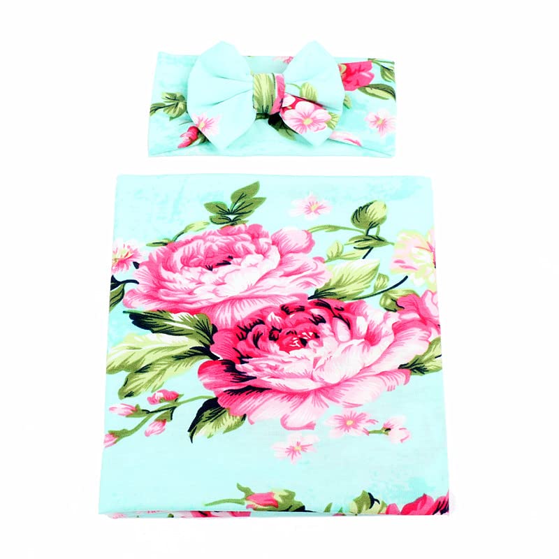 Galabloomer Receiving Blanket Headband Set Flower Print Baby Swaddle Receiving Blankets by Galabloomer