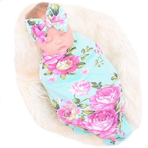 Galabloomer Receiving Blanket Headband Set Flower Print Baby Swaddle Receiving Blankets by Galabloomer