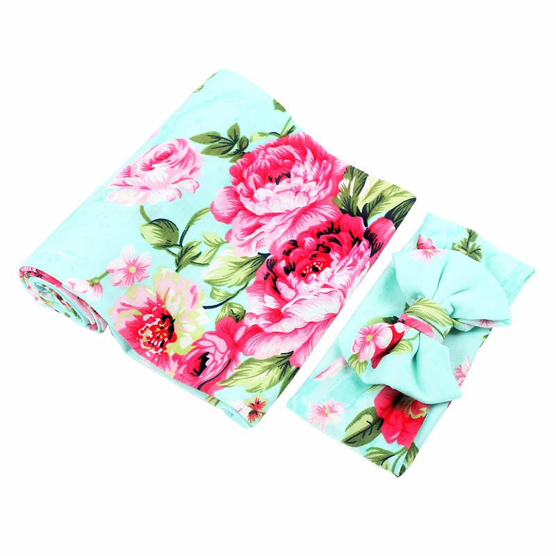 Galabloomer Receiving Blanket Headband Set Flower Print Baby Swaddle Receiving Blankets by Galabloomer