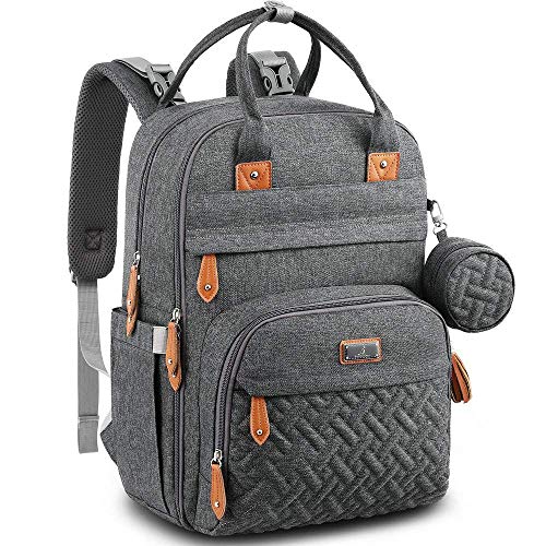 Diaper Bag Backpack, BabbleRoo Baby Nappy Changing Bags Multifunction Waterproof Travel Back Pack with Changing Pad & Stroller Straps & Pacifier Case, Unisex and Stylish (Dark Gray) from
