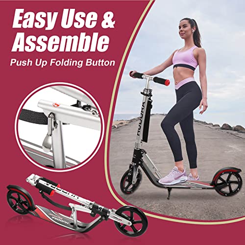 Hudora 14724 Adult Folding Kick Scooter- 2 Big PU Wheels Scooter for Adult 205 mm, Adjustable Bar, Reinforced Deck, Scooters for Teens 12 Years and Up from LIYU
