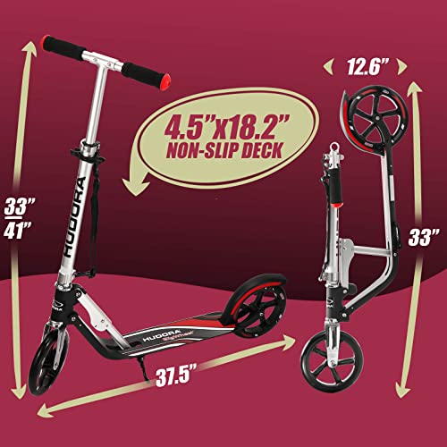 Hudora 14724 Adult Folding Kick Scooter- 2 Big PU Wheels Scooter for Adult 205 mm, Adjustable Bar, Reinforced Deck, Scooters for Teens 12 Years and Up from LIYU