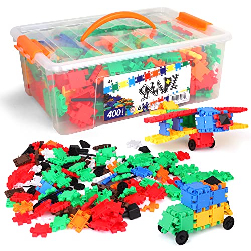 SNAPZ Building Bricks 400 Pcs Connecting Toy - Strong Durable Colorful Block Set w Storage, Interlinking Construction Blocks for Kids - STEM Development, Creativity and Educational Children Toys, 4+ from Play Build