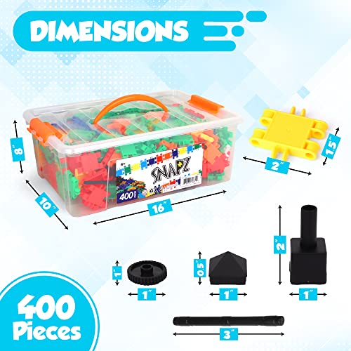 SNAPZ Building Bricks 400 Pcs Connecting Toy - Strong Durable Colorful Block Set w Storage, Interlinking Construction Blocks for Kids - STEM Development, Creativity and Educational Children Toys, 4+ from Play Build