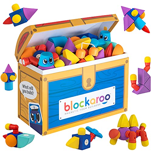 Blockaroo Magnetic Foam Building Blocks â STEM Preschool Toys for Babies, Toddlers, Boys and Girls, The Ultimate Bath Toy â 100 Piece Set with Toy Chest from JMW Sales, Inc.