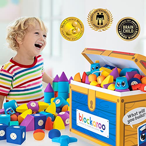 Blockaroo Magnetic Foam Building Blocks â STEM Preschool Toys for Babies, Toddlers, Boys and Girls, The Ultimate Bath Toy â 100 Piece Set with Toy Chest from JMW Sales, Inc.