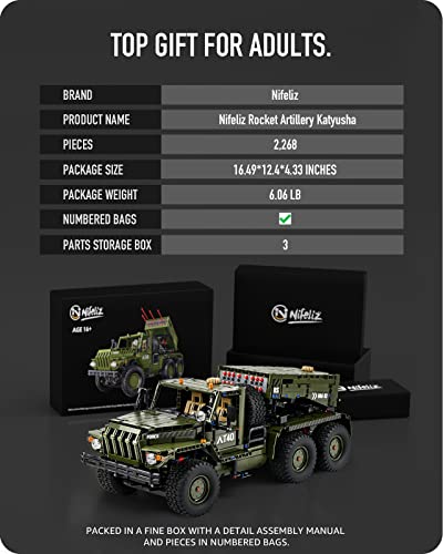 Nifeliz Rocket Artillery Katyusha, Military Truck Technique Building Set, WW2 Tank Model Toy for Adults (2,268 Pieces) by Nifeliz