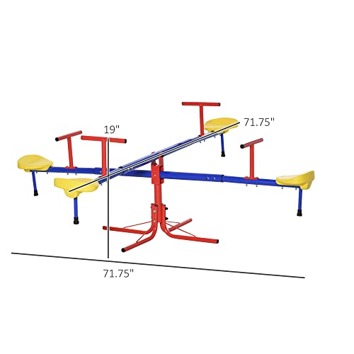 Outsunny Teeter Totter 4 Seat Outdoor Seesaw for Backyard Multiple Kids Playground Equipment Active Play from Aosom LLC