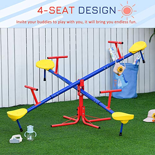 Outsunny Teeter Totter 4 Seat Outdoor Seesaw for Backyard Multiple Kids Playground Equipment Active Play from Aosom LLC