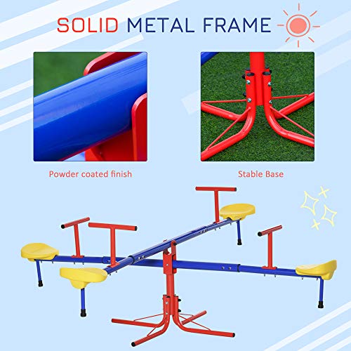 Outsunny Teeter Totter 4 Seat Outdoor Seesaw for Backyard Multiple Kids Playground Equipment Active Play from Aosom LLC