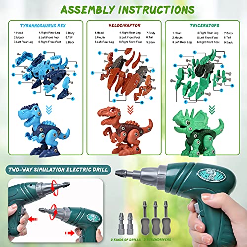 Take Apart Dinosaur Toys for 6 7 8 9 10 Year Old kids, Kids Toys Stem Learning Educational Building Kids Toys with Electric Drill, Dinosaur Toy Birthday Easter Gifts Boys Girls from Fterwk