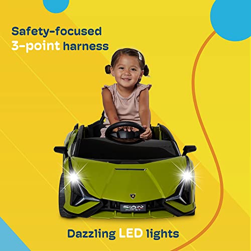 Kidzone Kids Electric Ride On 12V Licensed Lamborghini Sian Roadster Battery Powered Sports Car Toy with 2 Speeds, Parent Control, Sound System, LED Headlights & Hydraulic Doors - White from Kidzone