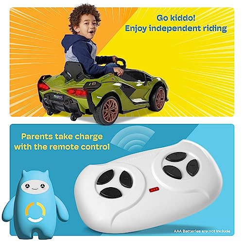 Kidzone Kids Electric Ride On 12V Licensed Lamborghini Sian Roadster Battery Powered Sports Car Toy with 2 Speeds, Parent Control, Sound System, LED Headlights & Hydraulic Doors - White from Kidzone