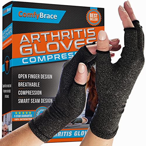 Comfy Brace Arthritis Hand Compression Gloves â Comfy Fit, Fingerless Design, Breathable & Moisture Wicking Fabric â Alleviate Rheumatoid Pains, Ease Muscle Tension (Large) from ComfyBrace