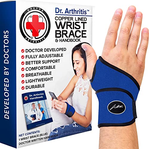 Doctor Developed Comfy,Lightweight,Wrist Support-Strap-Brace-Hand Support, Perfect fit for both Right and Left Hand, for Men and Women by Dr Arthritis - Single (Blue) by Dr. Arthritis