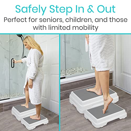 Vive Bath Step Stool (4.5") - Slip Resistant, Stackable, Indoor/Outdoor - Safety Stepping Stool Bathroom Aid for Handicap, Elderly, Seniors, Bathtub, High Beds, Kitchens - Nonslip, Hands Free (2) by Vive Health