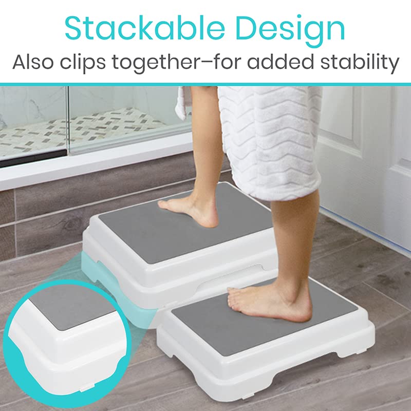 Vive Bath Step Stool (4.5") - Slip Resistant, Stackable, Indoor/Outdoor - Safety Stepping Stool Bathroom Aid for Handicap, Elderly, Seniors, Bathtub, High Beds, Kitchens - Nonslip, Hands Free (2) by Vive Health