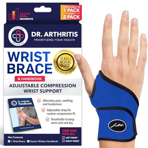 Doctor Developed Comfy,Lightweight,Wrist Support-Strap-Brace-Hand Support, Perfect fit for both Right and Left Hand, for Men and Women by Dr Arthritis - Single (Blue) by Dr. Arthritis