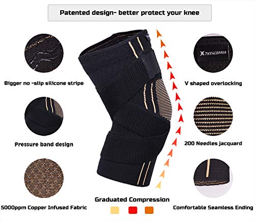 Thx4COPPER Sports Compression Knee Brace with Adjustable Strap,Arthritis Relief,Joint Pain, MCL, Added Support ( X-LARGE) from Thx4COPPER