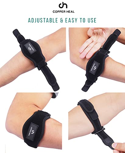 COPPER HEAL Elbow Brace (PAIR) - ADJUSTABLE Support & Medical Recovery from Tennis Elbow or Lateral Epicondylitis arm sleeves men nerve rennis workout pads softball by COPPER HEAL