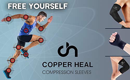 COPPER HEAL Elbow Brace (PAIR) - ADJUSTABLE Support & Medical Recovery from Tennis Elbow or Lateral Epicondylitis arm sleeves men nerve rennis workout pads softball by COPPER HEAL