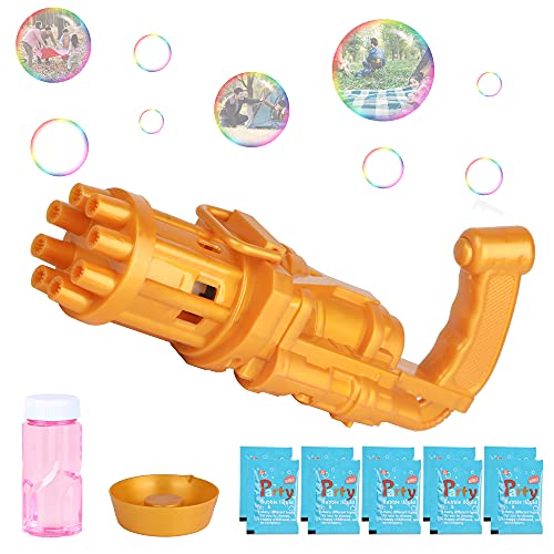 Gatling Bubble Machine for Toddlers,2022 Cool Automatic Gatling Bubble Maker Gun,Novelty Bubble Blower Gatling Gun Outdoor Toys for Kids,Golden by Hualedi