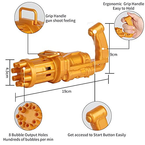 Gatling Bubble Machine for Toddlers,2022 Cool Automatic Gatling Bubble Maker Gun,Novelty Bubble Blower Gatling Gun Outdoor Toys for Kids,Golden by Hualedi