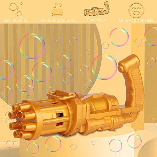 Gatling Bubble Machine for Toddlers,2022 Cool Automatic Gatling Bubble Maker Gun,Novelty Bubble Blower Gatling Gun Outdoor Toys for Kids,Golden by Hualedi