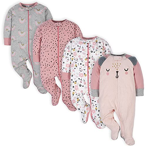 Gerber Baby Girls' 4 Pack Sleep 'N Play Footie, Bear Pink, 6-9 Months from Gerber