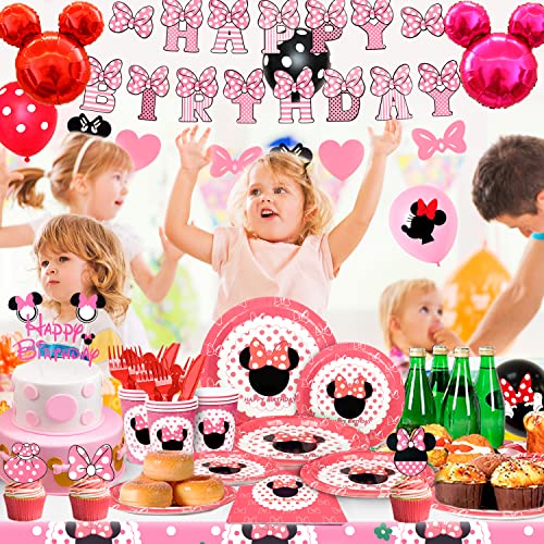 Minnie Mouse Birthday Party Supplies, Banner, Tableware, Tablecloth, Balloons, Cake Toppers 125pcs Minnie Decorations For 1st and 2nd Birthday Decorations for Girls, Serves 10 Guests from Fruitful Party