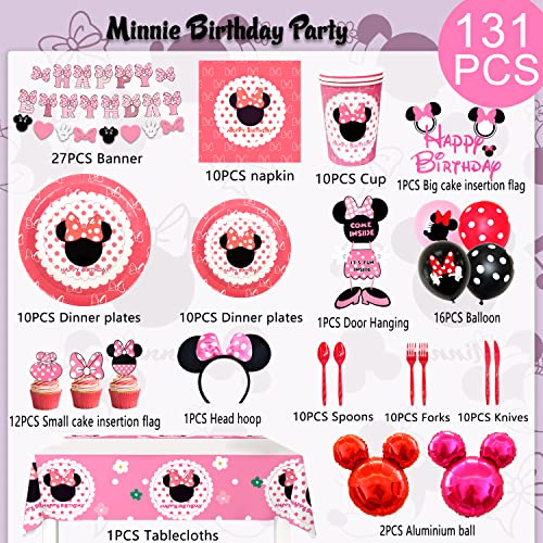 Minnie Mouse Birthday Party Supplies, Banner, Tableware, Tablecloth, Balloons, Cake Toppers 125pcs Minnie Decorations For 1st and 2nd Birthday Decorations for Girls, Serves 10 Guests from Fruitful Party